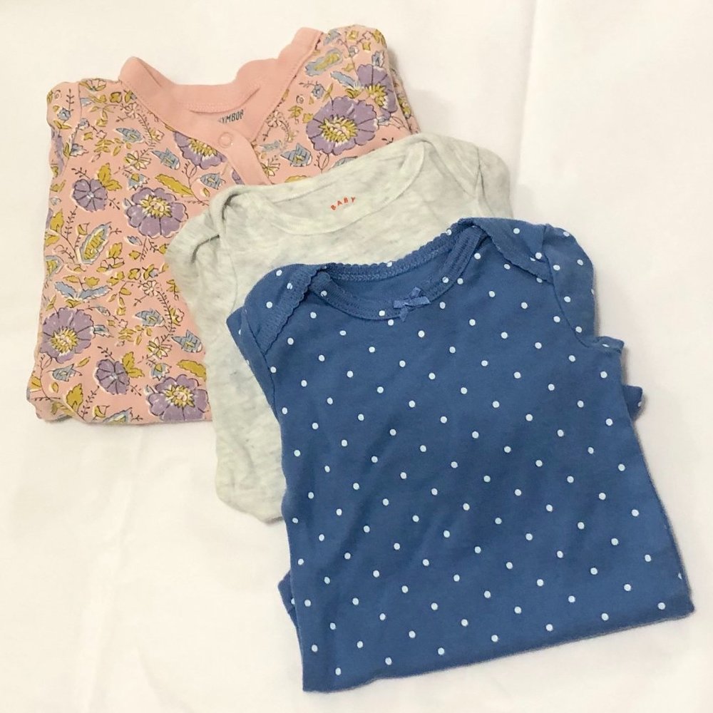 Lot of 3 Romper Onesie Long Sleeve Baby Infant Floral Polka Dot